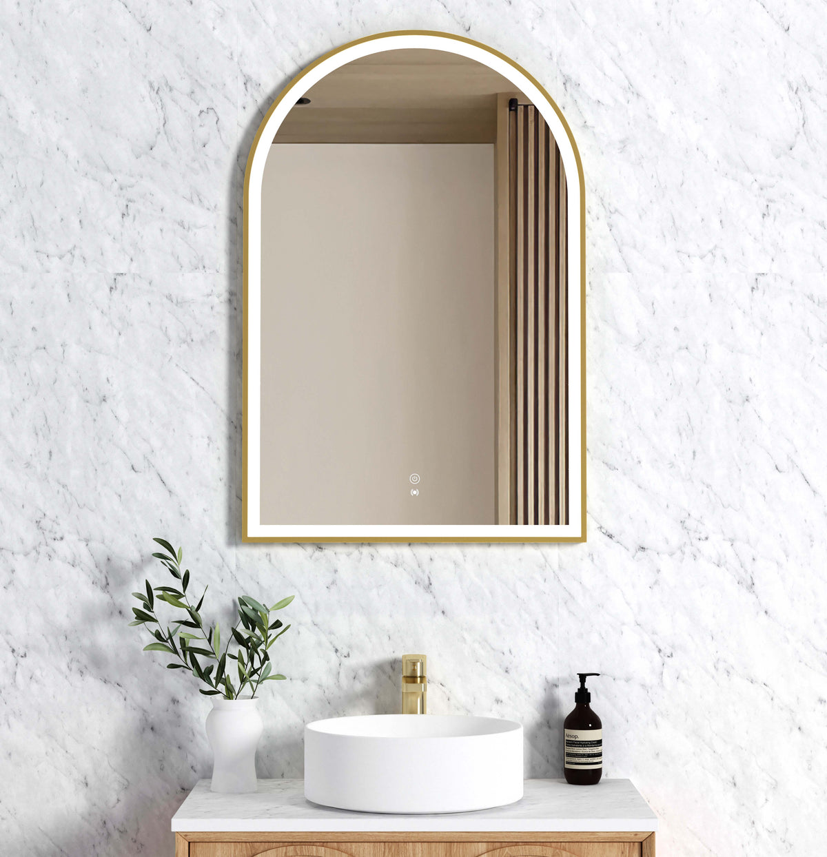 LED Archie 900(H)x600(W) Gold Metal Frame Tuffi Mirror