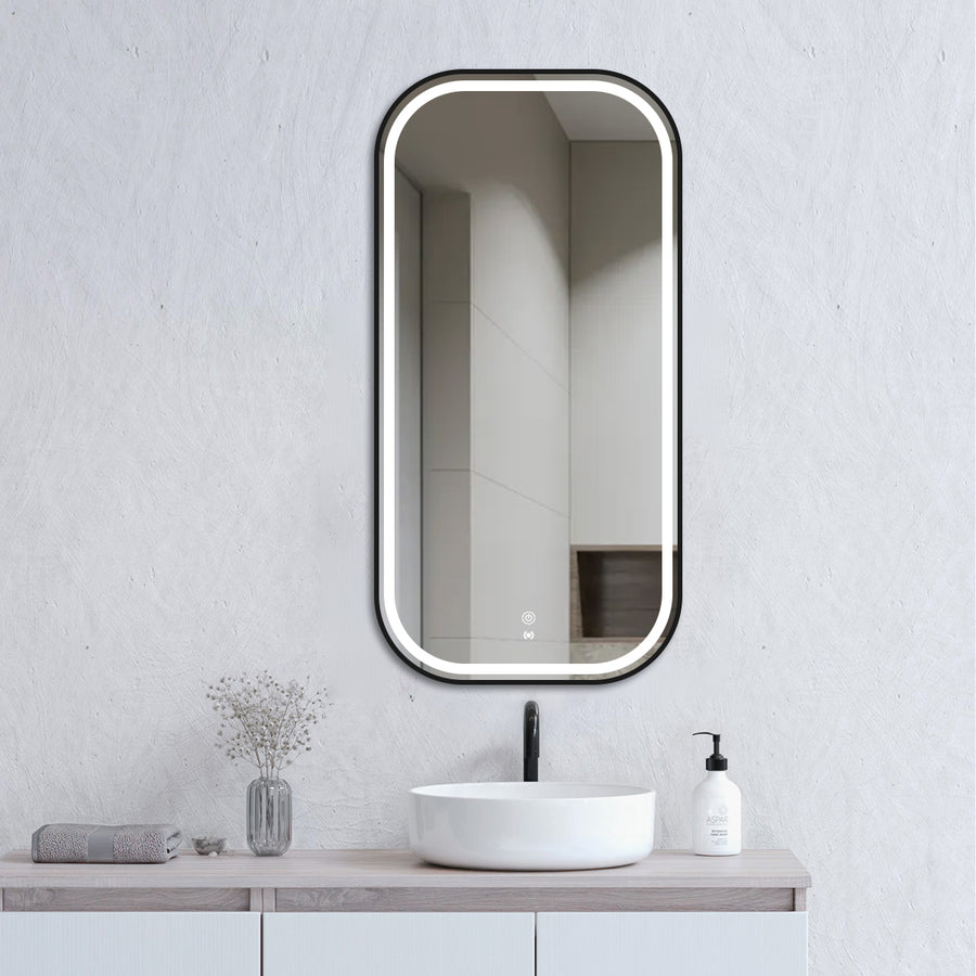 LED Newport 900(H)x450(W) Black Metal Frame Tuffi Mirror Soft Square
