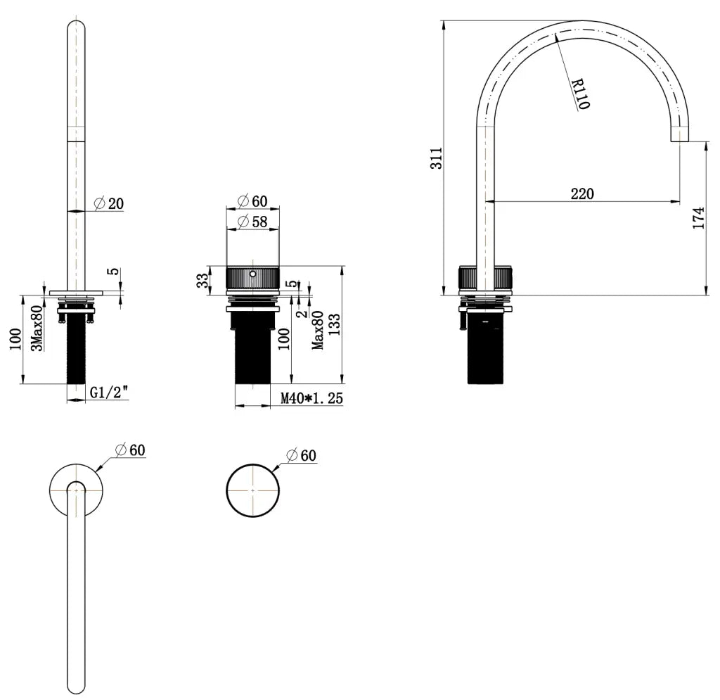 Mica Fluted Gooseneck Hob Sink/Basin Mixer Set