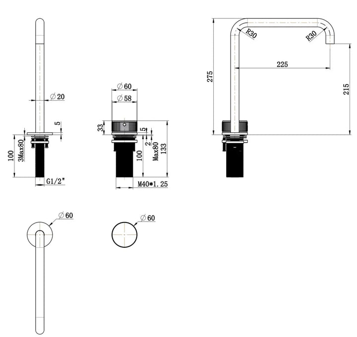 Mica Fluted Soft-Square Hob Sink/Basin Mixer Set