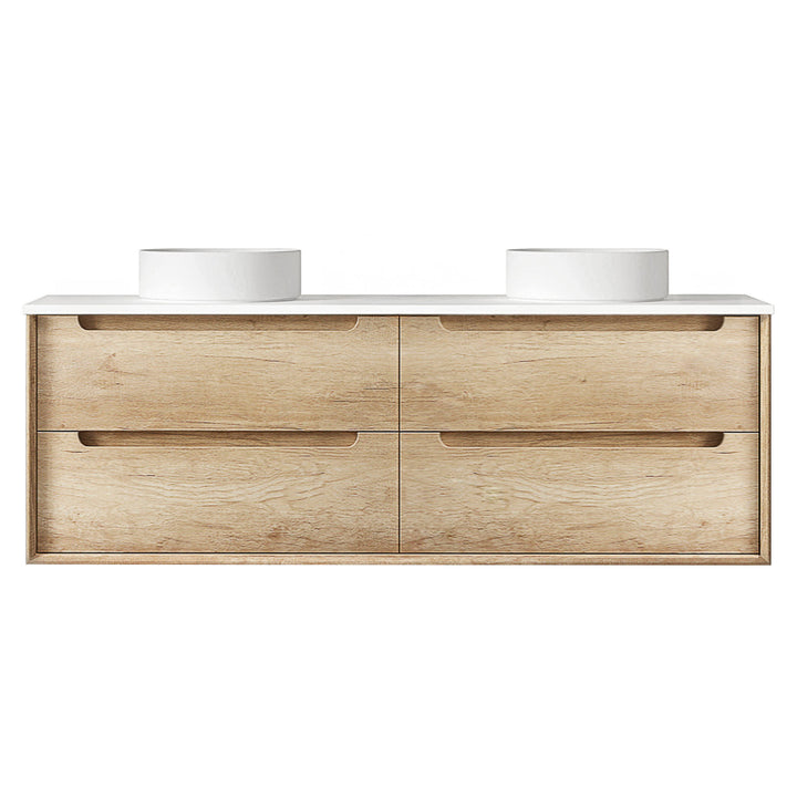 Byron 1500mm Natural Oak Wall Hung Vanity - Ultra Delux Stone Top (Silica Free Pure White)