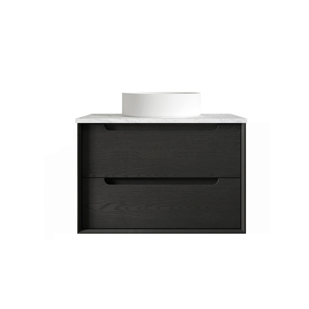Byron 750mm Black Oak Wall Hung Vanity - Ultra Delux Stone Top (Silica Free Cloudy Carrara)