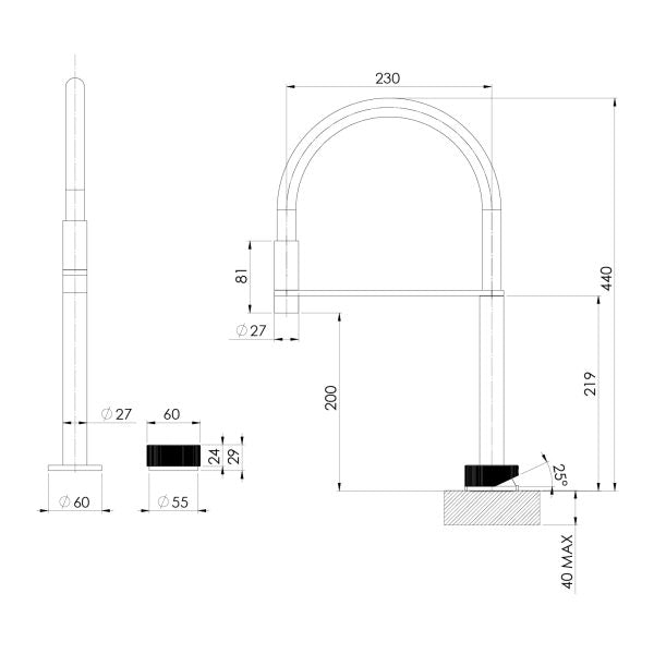 Axia Flexible Hob Sink Mixer Set 230mm - Chrome