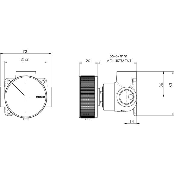 Specification diagram - Axia Shower/Wall Mixer - Lead Free