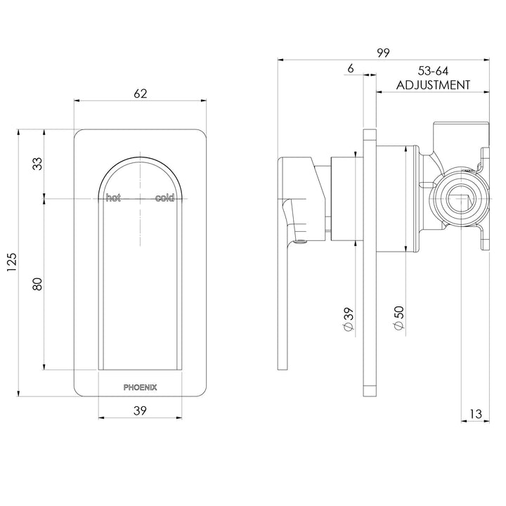 Specification diagram - Teel SwitchMix Shower / Wall Mixer (Fit-Off Kit Only) - Lead Free
