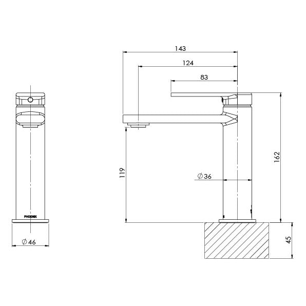 Specification diagram - Teel Basin Mixer - Lead Free