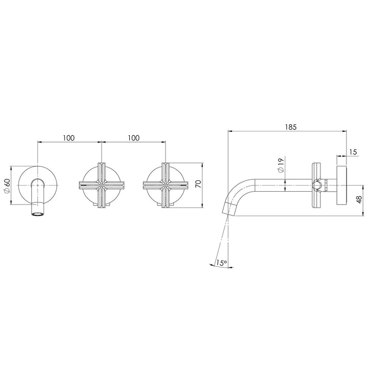 Vivid Slimline Plus Wall Basin / Bath Hostess Set 180mm Outlet - Brushed Bronze