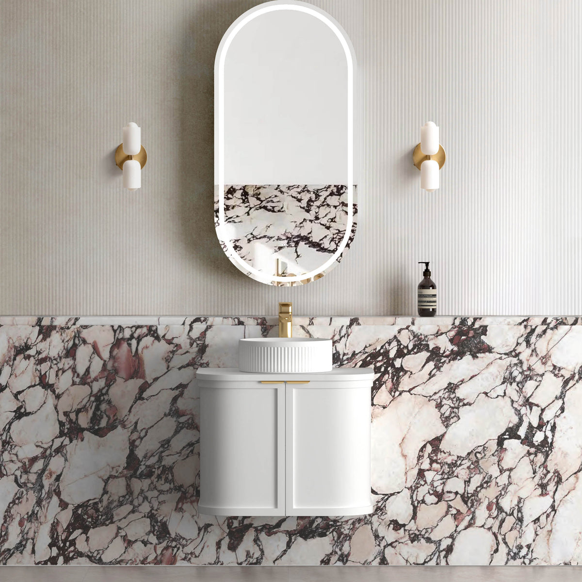 Hampshire 600mm Satin White Wall Hung Curve Vanity - Cabinet Only