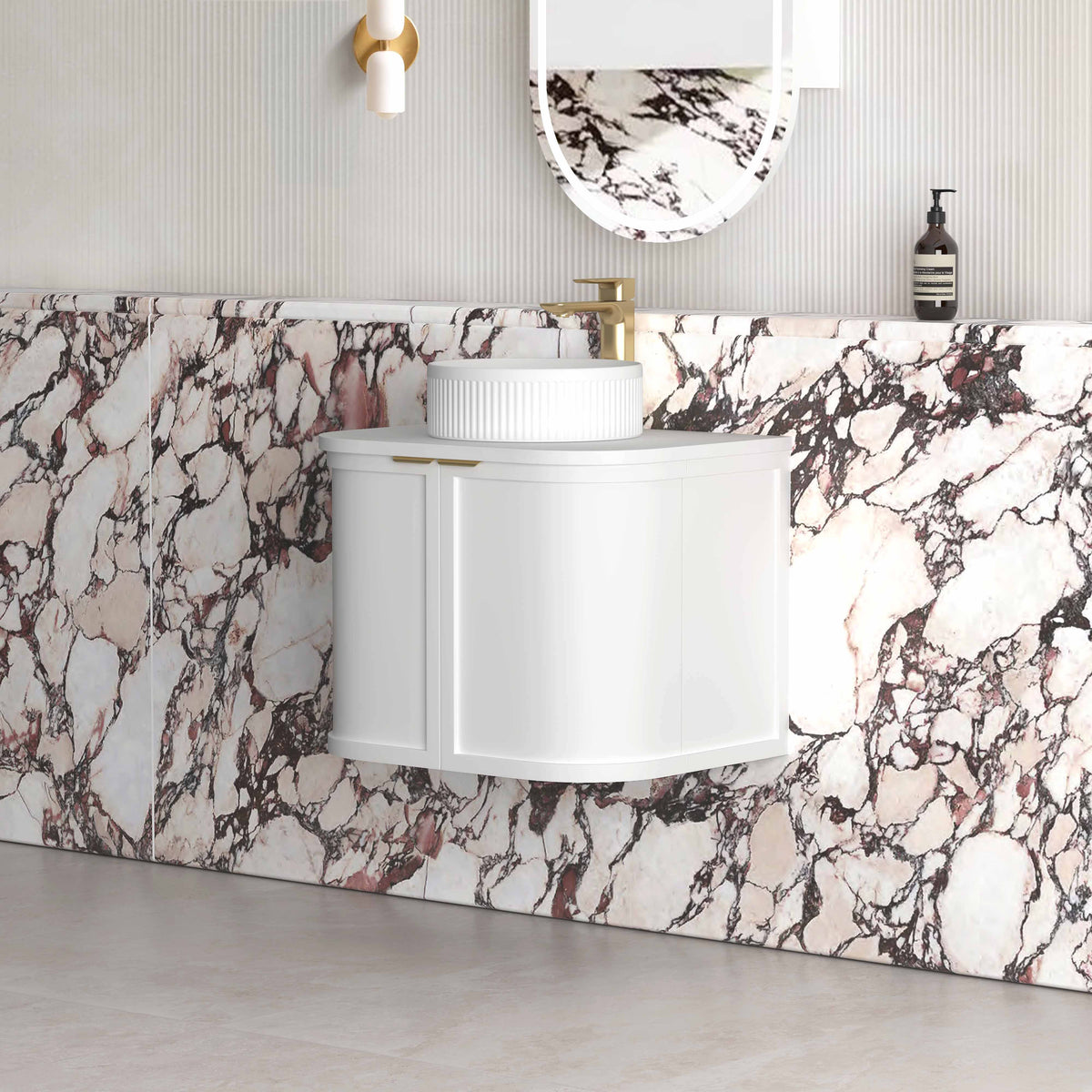 Hampshire 600mm Satin White Wall Hung Curve Vanity