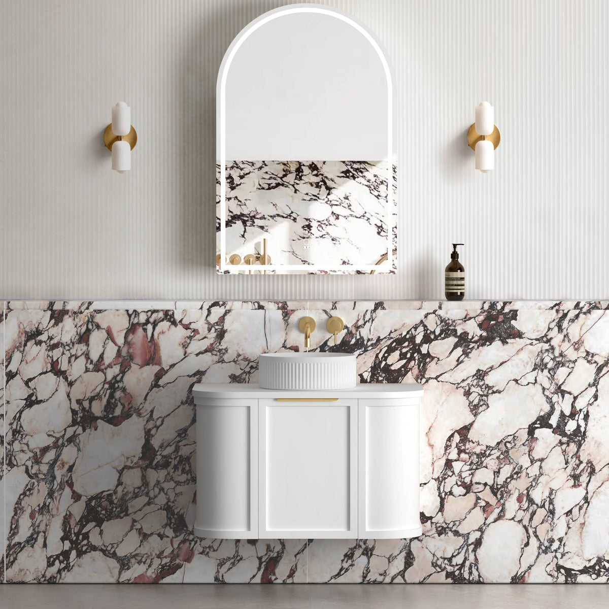 Hampshire 750mm Satin White Wall Hung Curve Vanity (12TH & NTH Only) - Cabinet Only