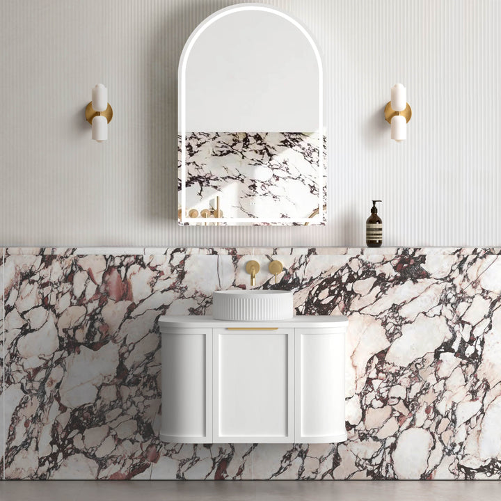 Hampshire 750mm Satin White Wall Hung Curve Vanity (12TH &amp; NTH Only) - Cabinet Only