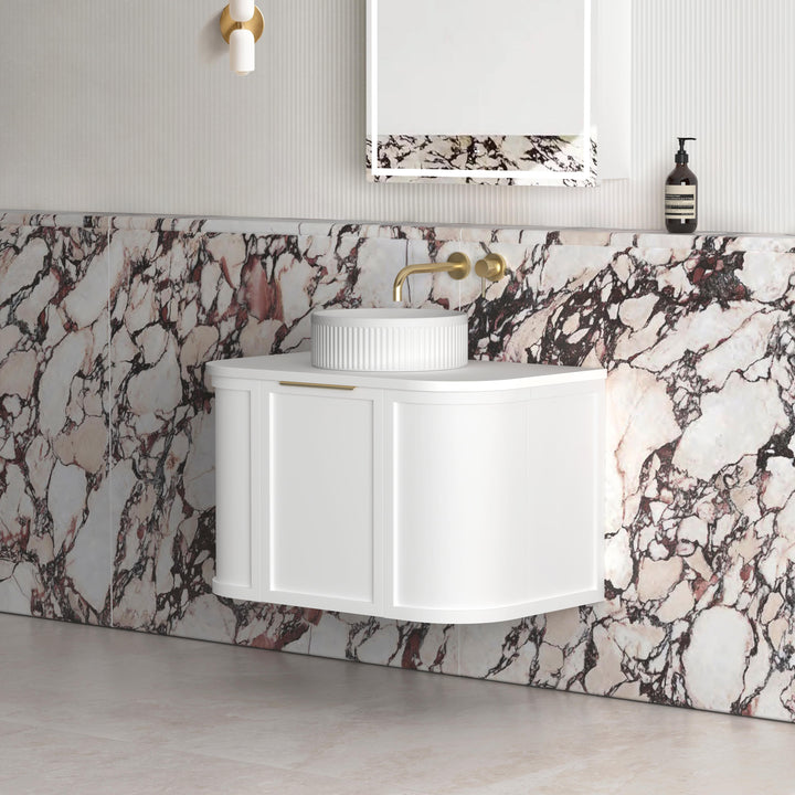Hampshire 750mm Satin White Wall Hung Curve Vanity (12TH &amp; NTH Only)