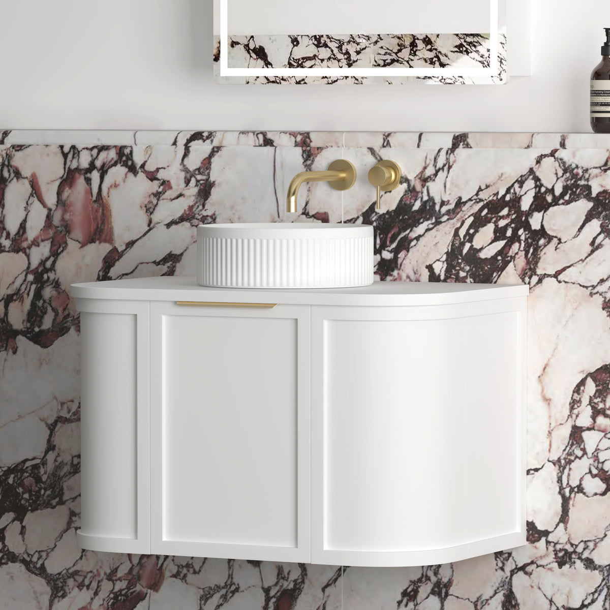 Hampshire 750mm Satin White Wall Hung Curve Vanity (12TH &amp; NTH Only)