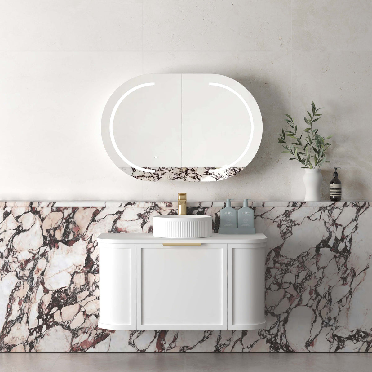 Hampshire 900mm Satin White Wall Hung Curve Vanity - Cabinet Only
