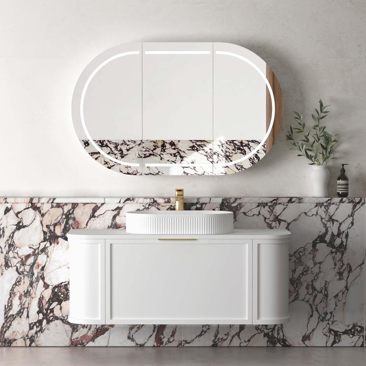 Hampshire 1200mm Satin White Wall Hung Curve Vanity - Cabinet Only