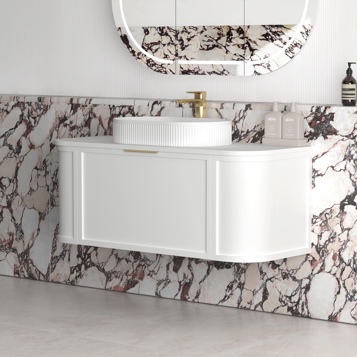 Hampshire 1200mm Satin White Wall Hung Curve Vanity