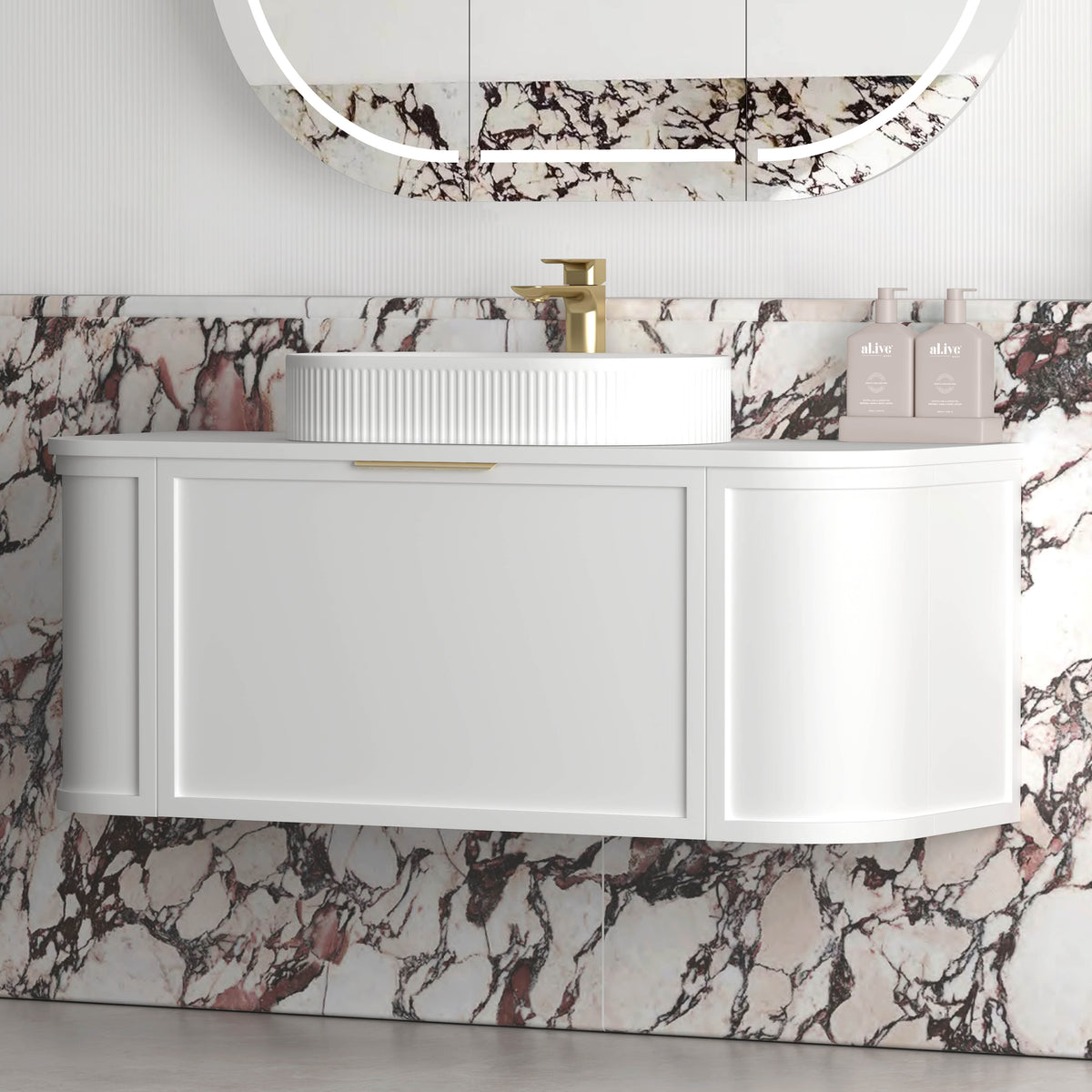 Hampshire 1200mm Satin White Wall Hung Curve Vanity