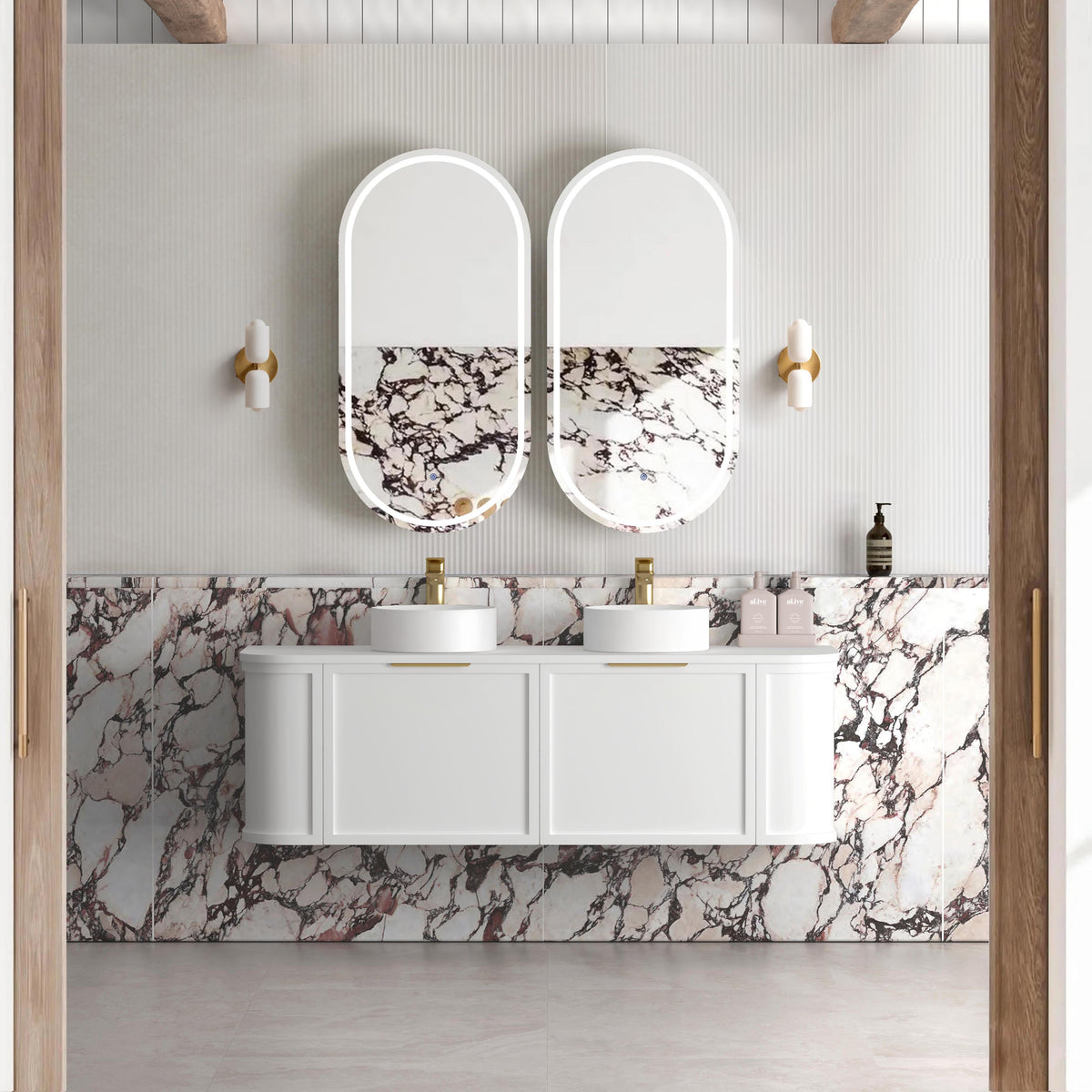 Hampshire 1500mm Satin White Wall Hung Curve Vanity - Cabinet Only
