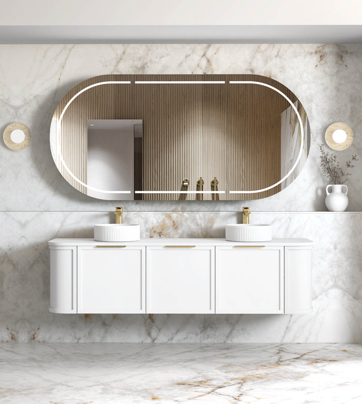 Hampshire 1800mm Satin White Wall Hung Curve Vanity - Cabinet Only