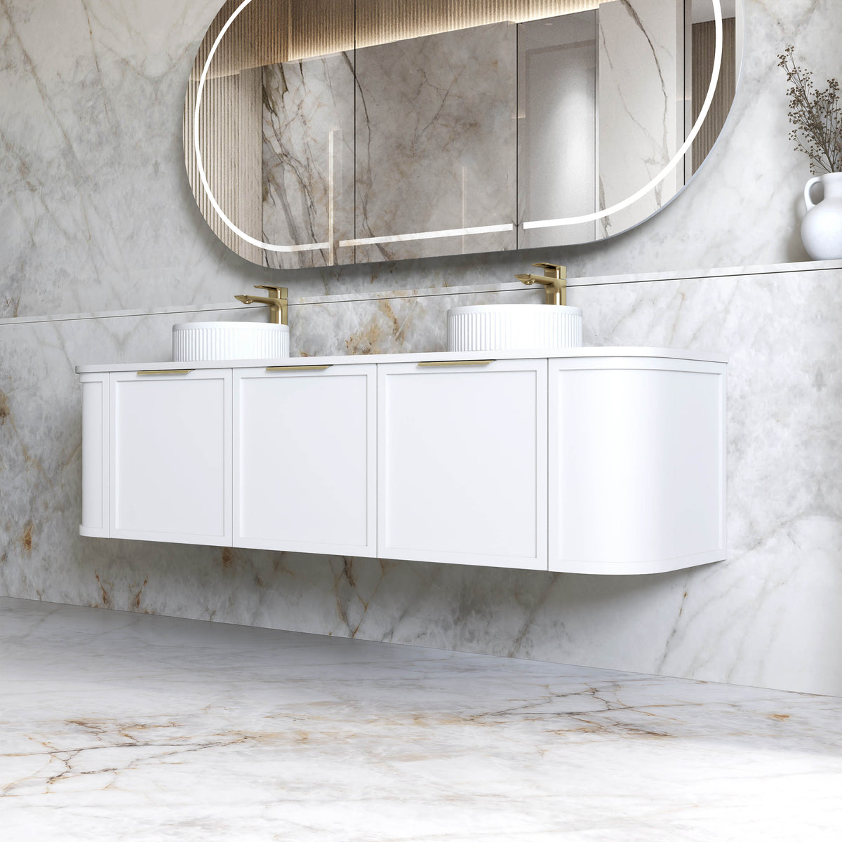 Hampshire 1800mm Satin White Wall Hung Curve Vanity