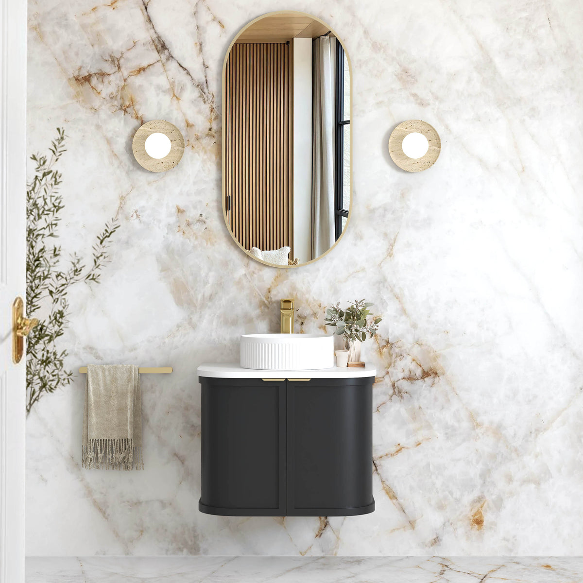 Hampshire 600mm Satin Black Wall Hung Curve Vanity - Cabinet Only
