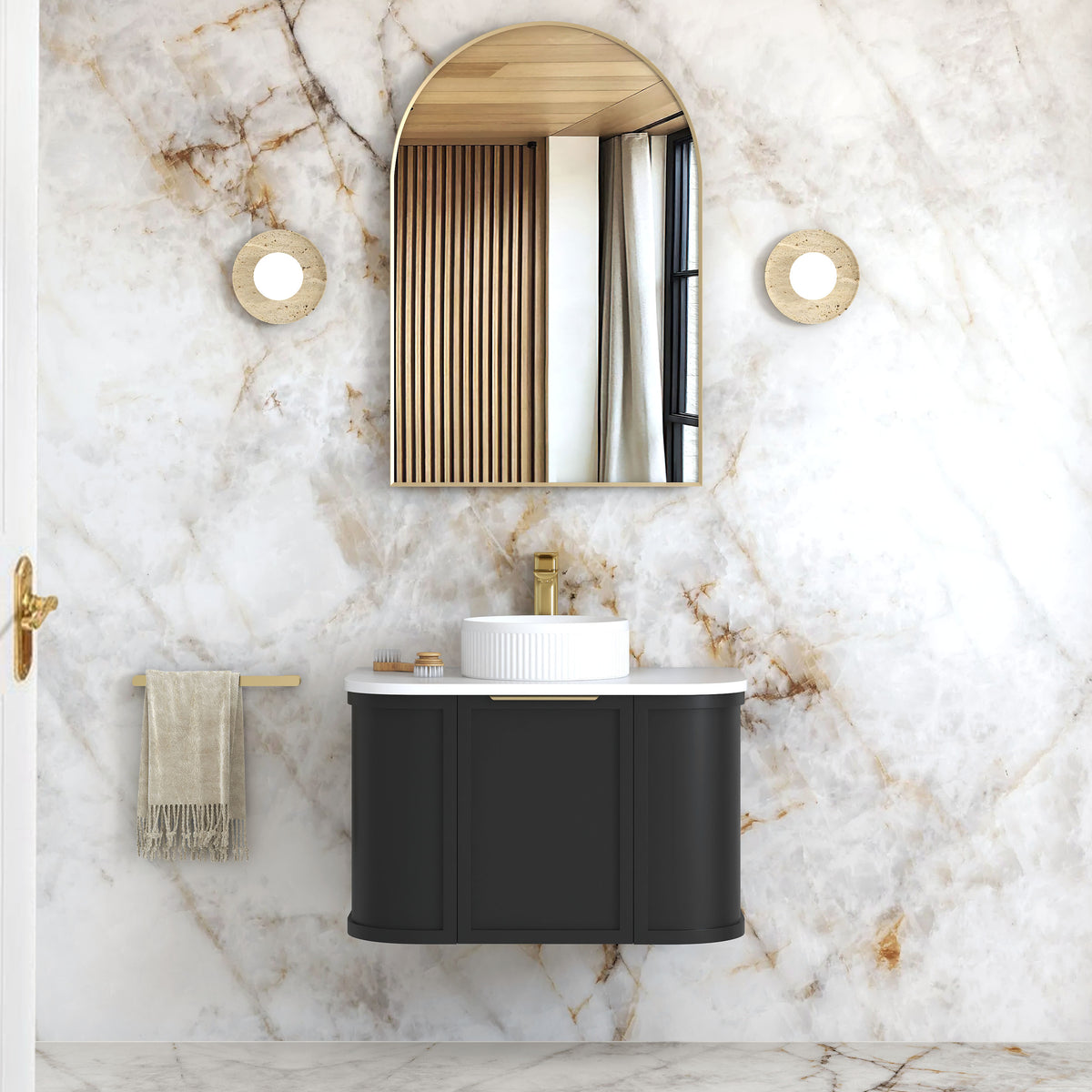 Hampshire 750mm Satin Black Wall Hung Curve Vanity (12TH & NTH Only) - Cabinet Only