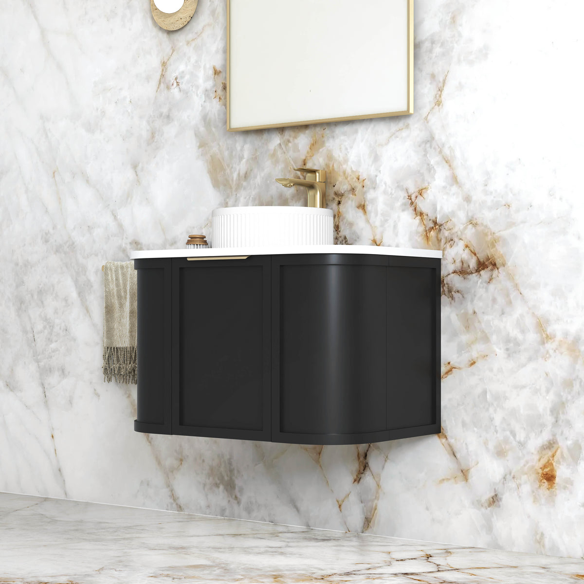 Hampshire 750mm Satin Black Wall Hung Curve Vanity (12TH &amp; NTH Only)