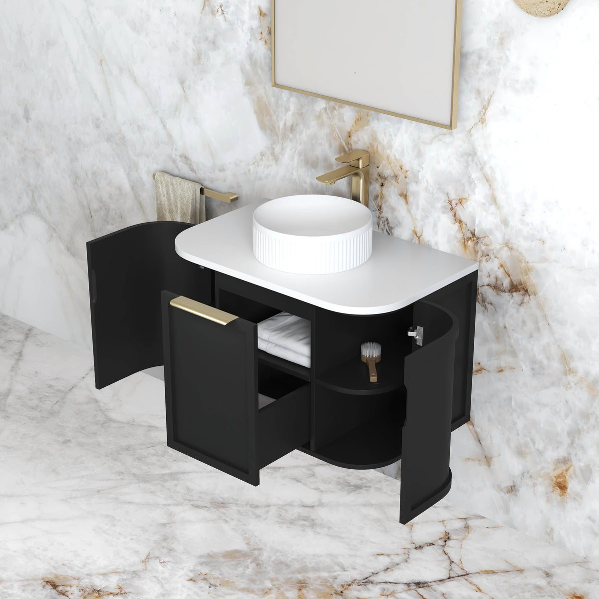 Hampshire 750mm Satin Black Wall Hung Curve Vanity (12TH &amp; NTH Only)