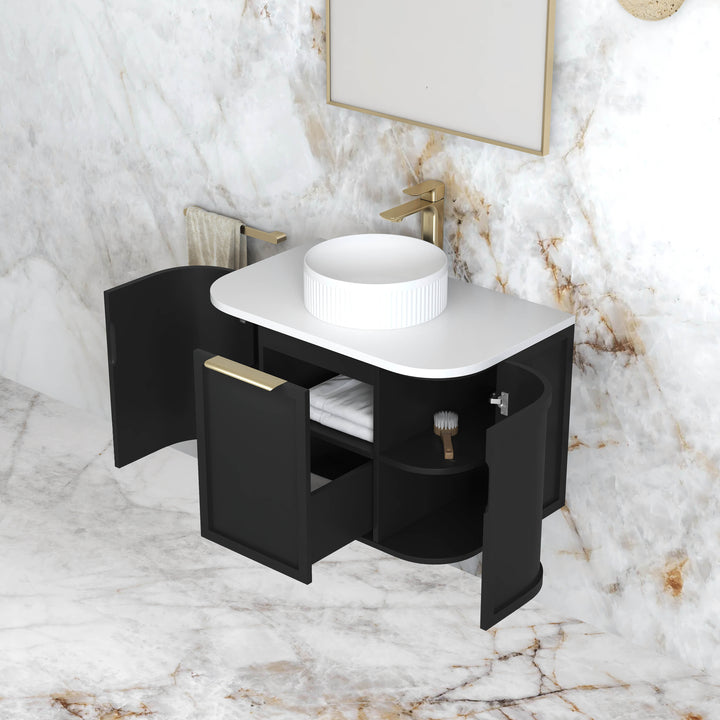 Hampshire 750mm Satin Black Wall Hung Curve Vanity (12TH &amp; NTH Only)