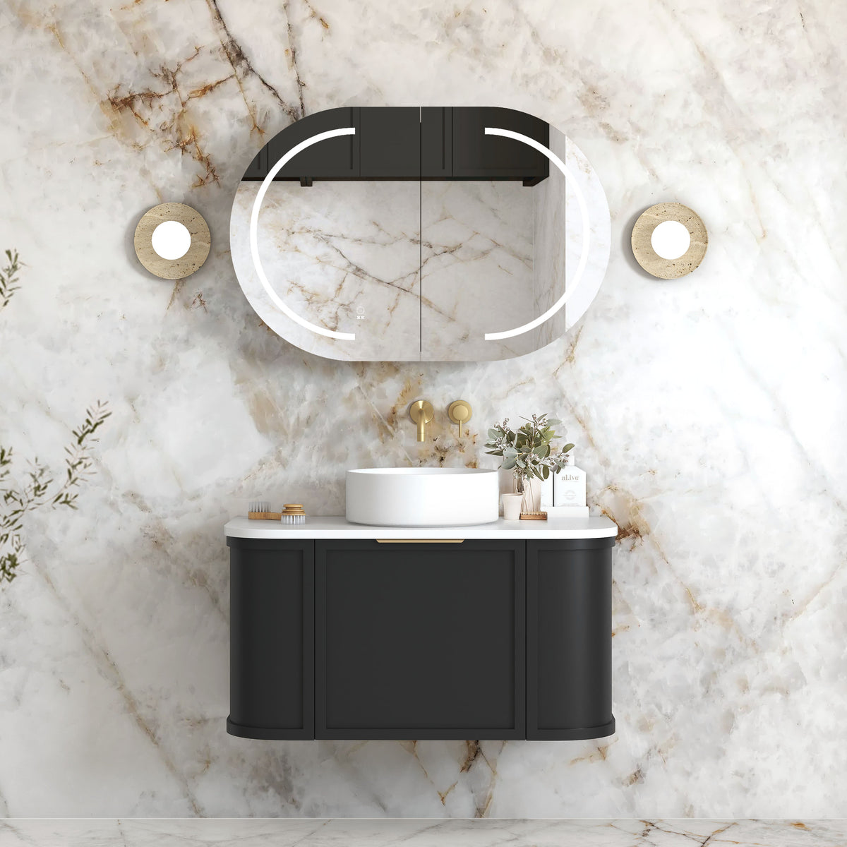 Hampshire 900mm Satin Black Wall Hung Curve Vanity - Cabinet Only