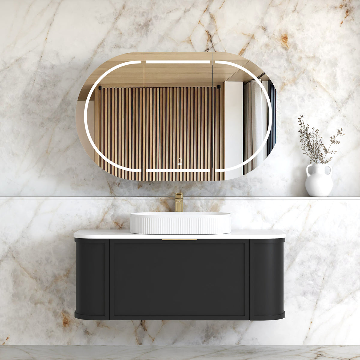Hampshire 1200mm Satin Black Wall Hung Curve Vanity - Cabinet Only