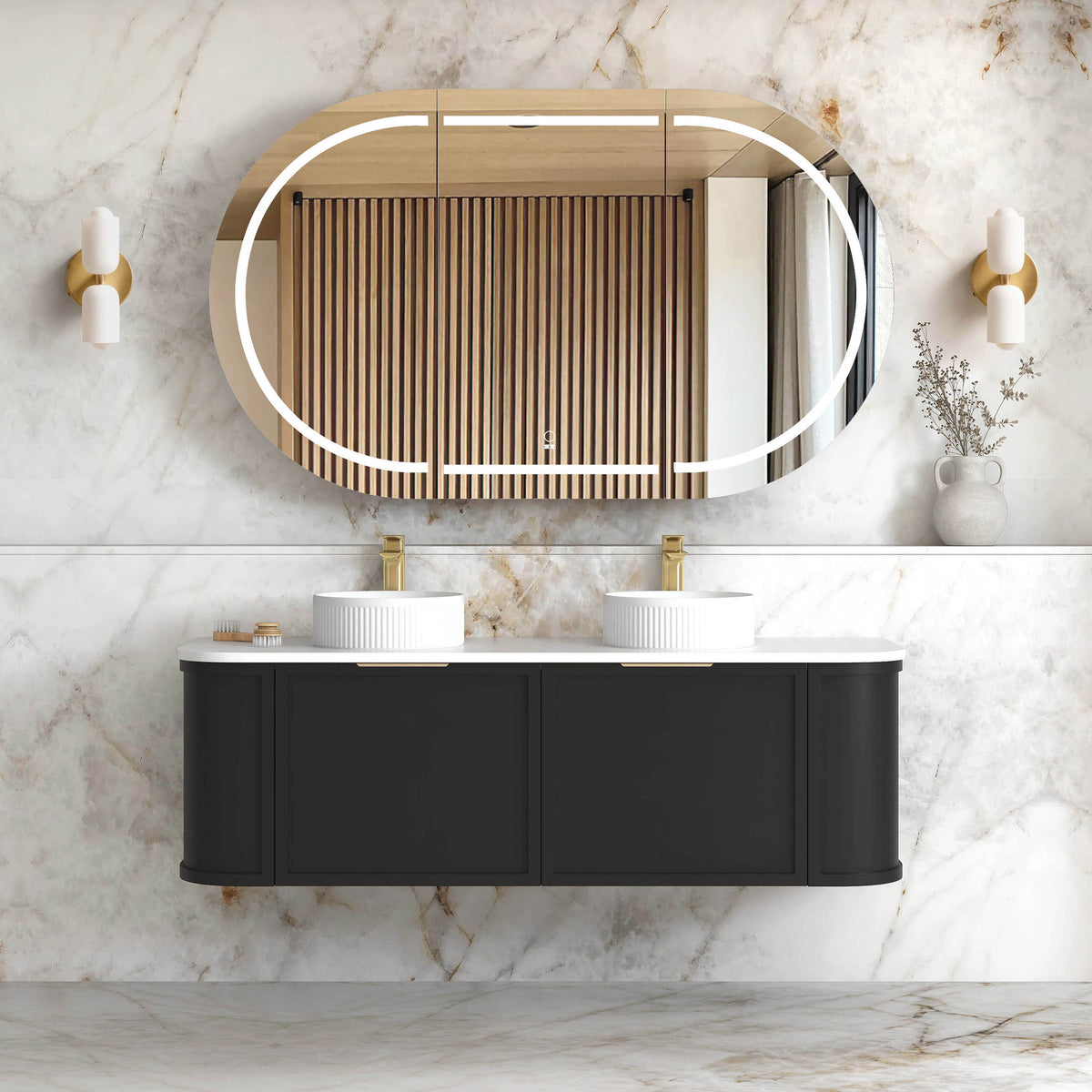 Hampshire 1500mm Satin Black Wall Hung Curve Vanity - Cabinet Only