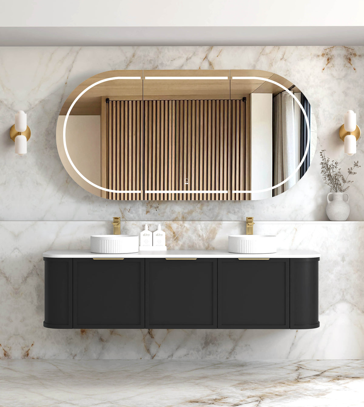 Hampshire 1800mm Satin Black Wall Hung Curve Vanity - Cabinet Only