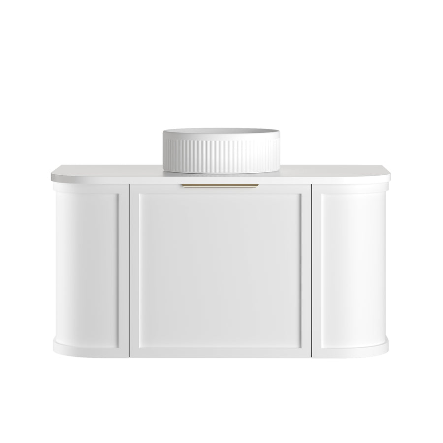 Hampshire 900mm Satin White Wall Hung Curve Vanity - Ultra Delux Stone Top (Silica Free Pure White)