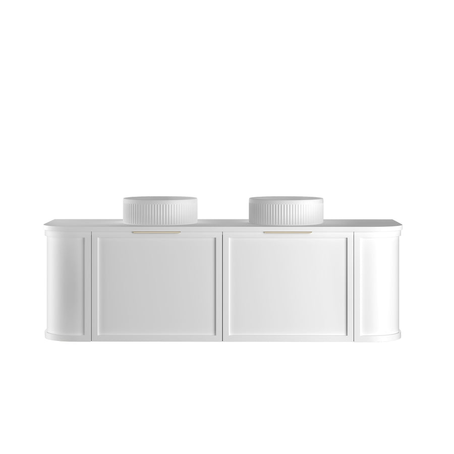 Hampshire 1500mm Satin White Wall Hung Curve Vanity - Ultra Delux Stone Top (Silica Free Pure White)