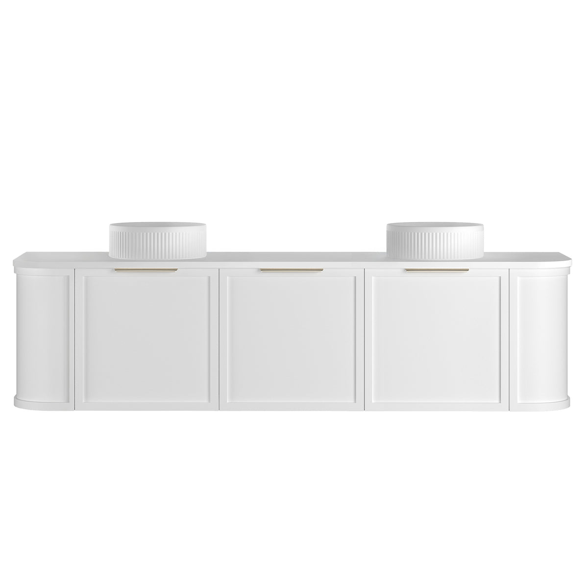 Hampshire 1800mm Satin White Wall Hung Curve Vanity - Ultra Delux Stone Top (Silica Free Pure White)
