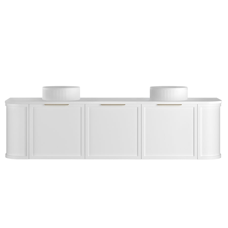 Hampshire 1800mm Satin White Wall Hung Curve Vanity - Ultra Delux Stone Top (Silica Free Pure White)