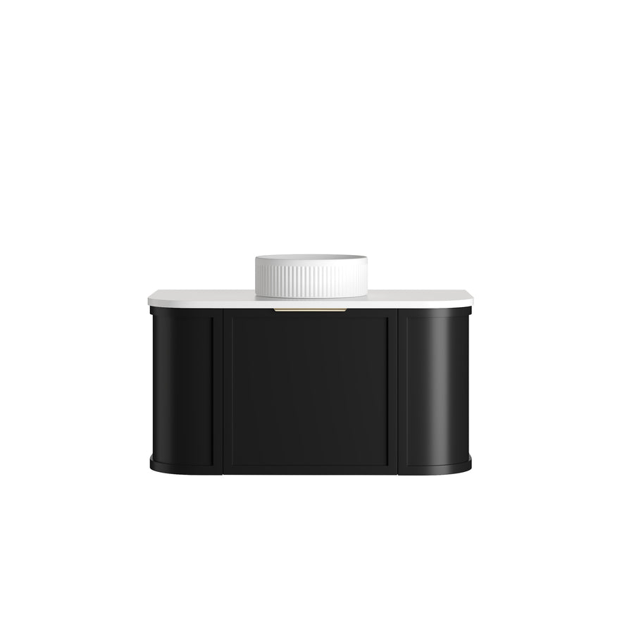 Hampshire 900mm Satin Black Wall Hung Curve Vanity - Ultra Delux Stone Top (Silica Free Pure White)