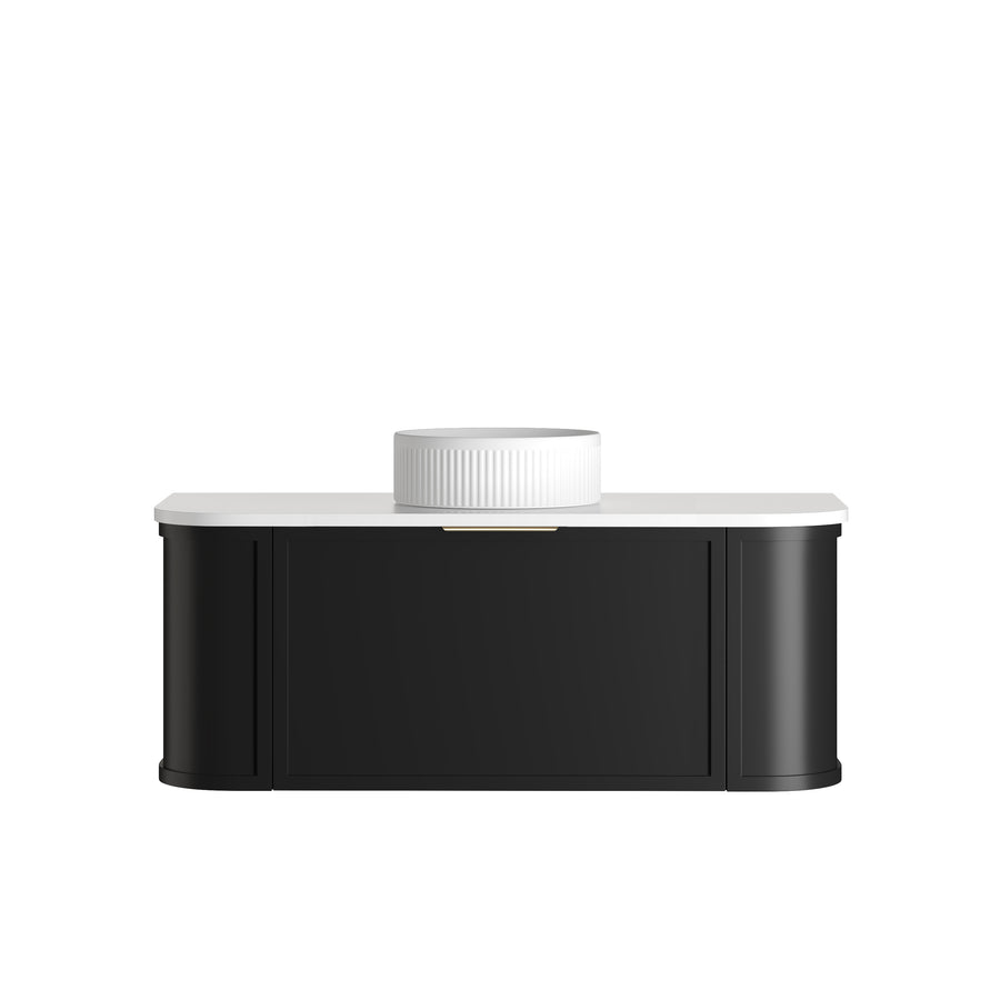 Hampshire 1200mm Satin Black Wall Hung Curve Vanity - Ultra Delux Stone Top (Silica Free Pure White)