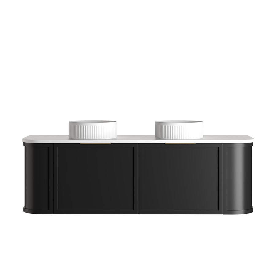 Hampshire 1500mm Satin Black Wall Hung Curve Vanity - Ultra Delux Stone Top (Silica Free Pure White)