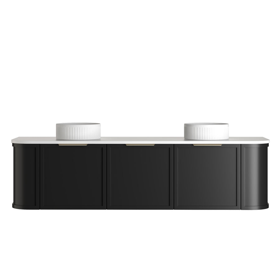 Hampshire 1800mm Satin Black Wall Hung Curve Vanity - Ultra Delux Stone Top (Silica Free Pure White)