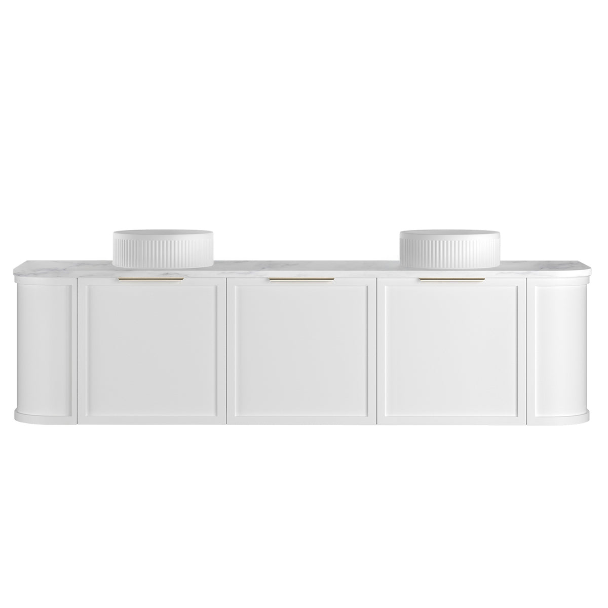 Hampshire 1800mm Satin White Wall Hung Curve Vanity - Ultra Delux Stone Top (Silica Free Cloudy Carrara)