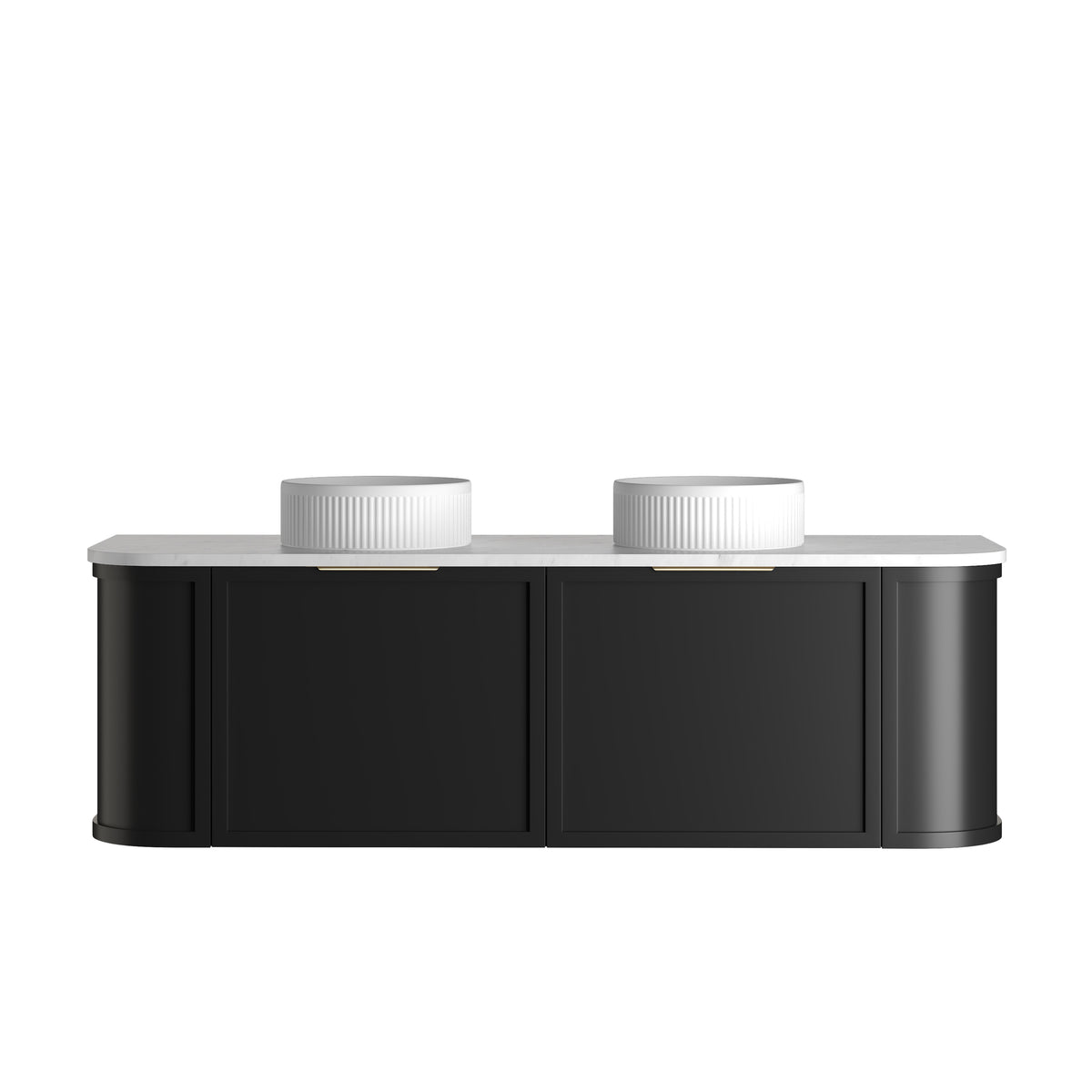 Hampshire 1500mm Satin Black Wall Hung Curve Vanity - Ultra Delux Stone Top (Silica Free Cloudy Carrara)