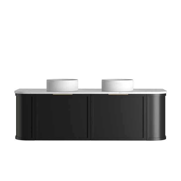 Hampshire 1500mm Satin Black Wall Hung Curve Vanity - Ultra Delux Stone Top (Silica Free Cloudy Carrara)