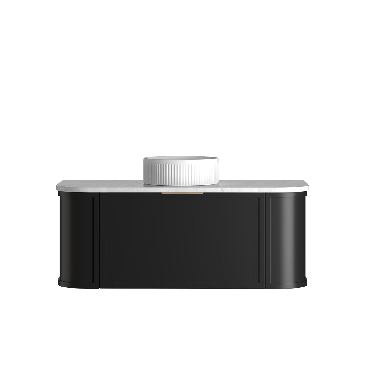 Hampshire 1200mm Satin Black Wall Hung Curve Vanity - Natural Marble Top (Natural Carrara Marble)