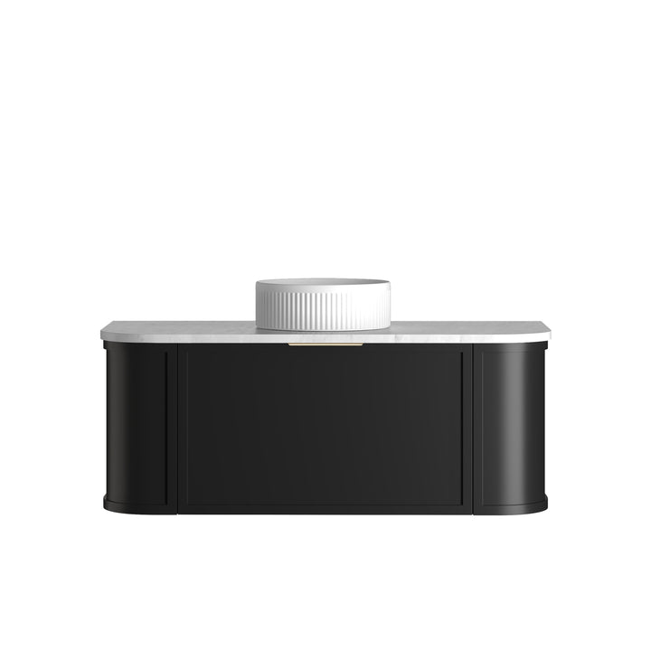 Hampshire 1200mm Satin Black Wall Hung Curve Vanity - Natural Marble Top (Natural Carrara Marble)