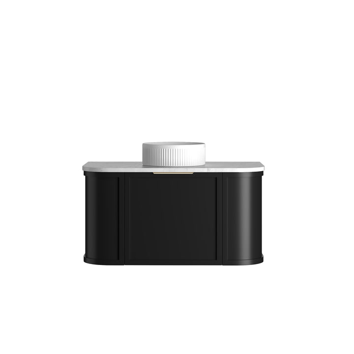 Hampshire 900mm Satin Black Wall Hung Curve Vanity - Natural Marble Top (Natural Carrara Marble)