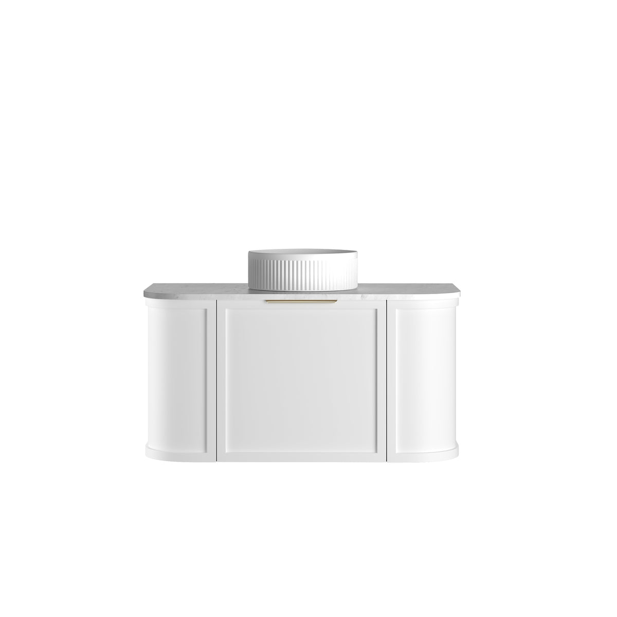 Hampshire 900mm Satin White Wall Hung Curve Vanity - Natural Marble Top (Natural Carrara Marble)