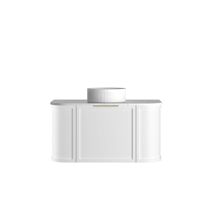 Hampshire 900mm Satin White Wall Hung Curve Vanity - Natural Marble Top (Natural Carrara Marble)