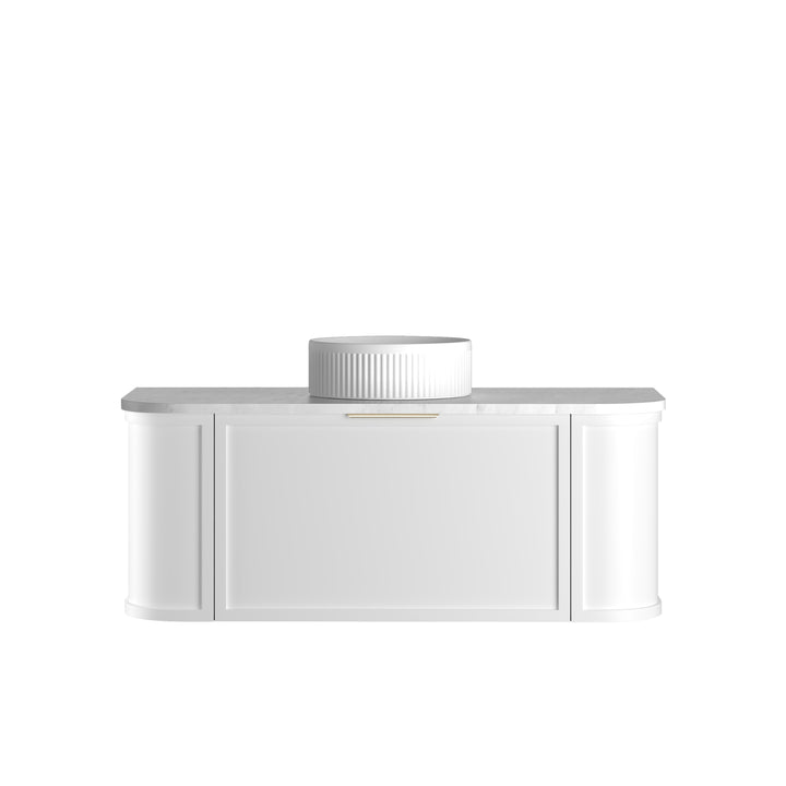 Hampshire 1200mm Satin White Wall Hung Curve Vanity - Natural Marble Top (Natural Carrara Marble)